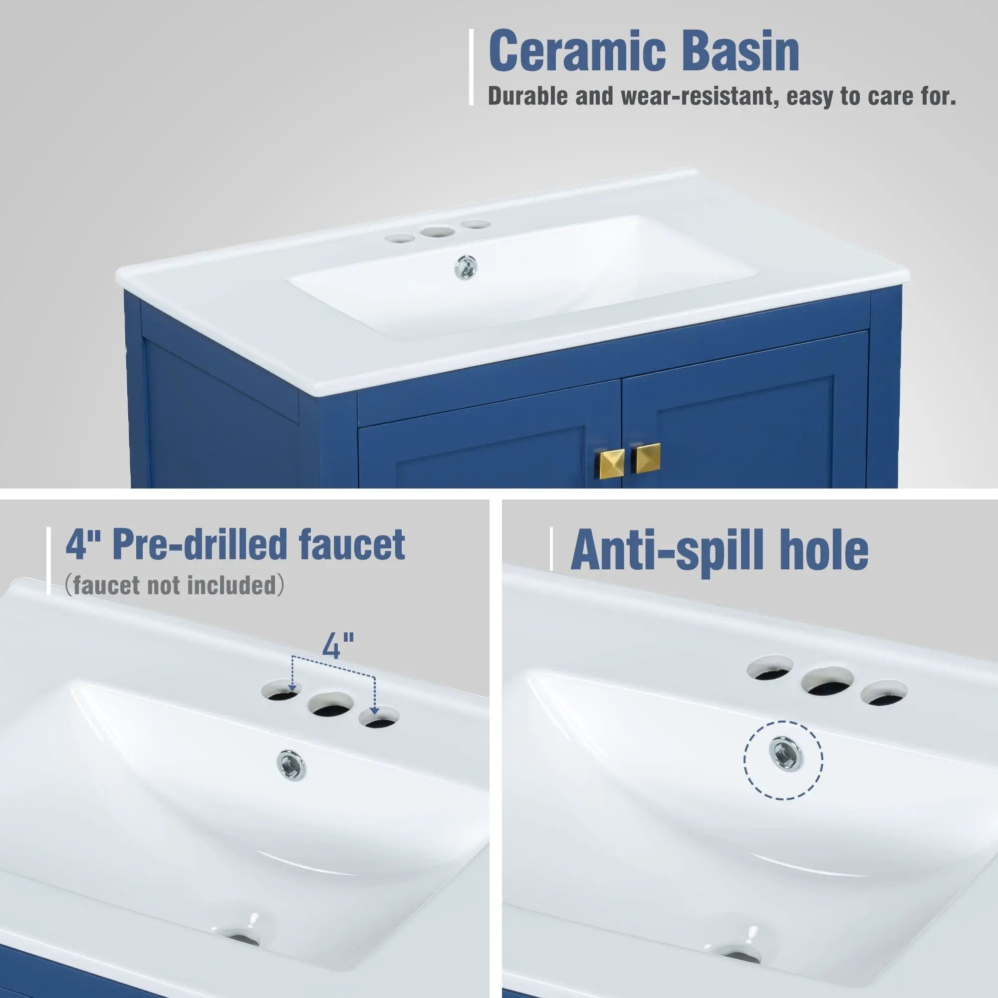 30" Blue Bathroom Vanity with Single Sink by HouseOfZazla