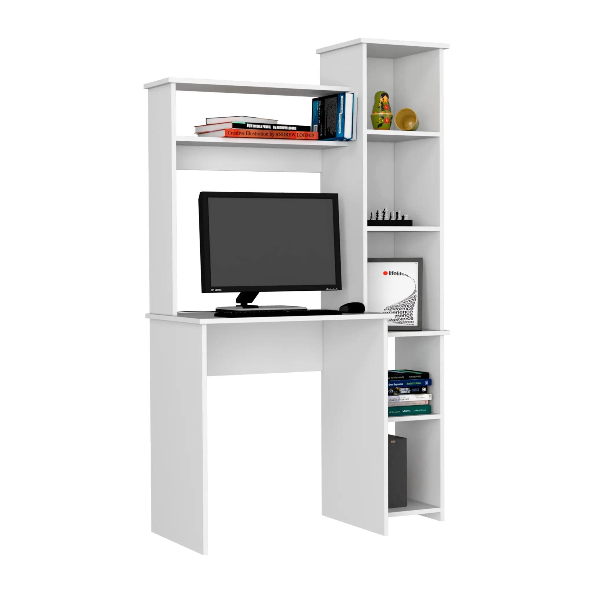 Versalles Writing Desk, Two Superior Shelves, Five Cubbies - White by HouseOfZazla