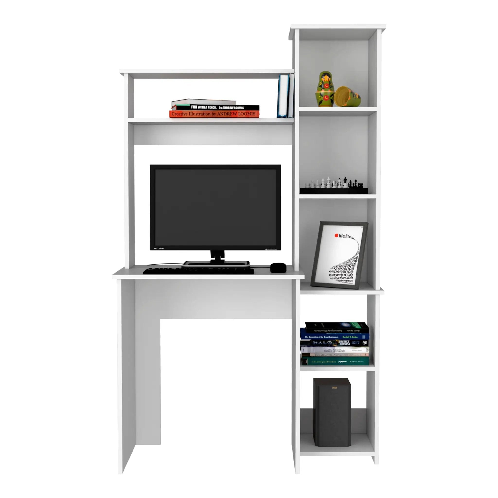 Versalles Writing Desk, Two Superior Shelves, Five Cubbies - White by HouseOfZazla