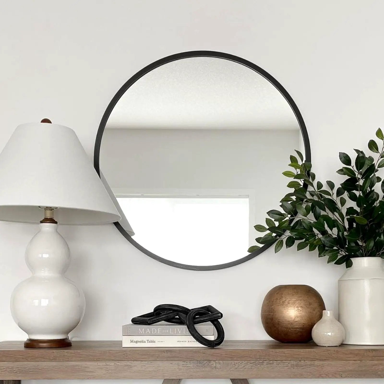 Black 20 Inch Metal Round Bathroom Mirror by HouseOfZazla