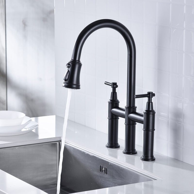Bridge Kitchen Faucet with Pull-Down Sprayhead - Brass, photo 9 of 10