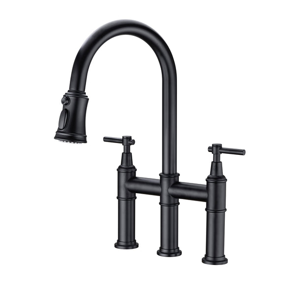 Bridge Kitchen Faucet with Pull-Down Sprayhead - Brass, photo 2 of 10