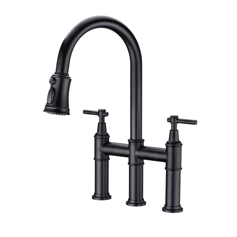 Bridge Kitchen Faucet with Pull-Down Sprayhead - Brass, photo 2 of 10