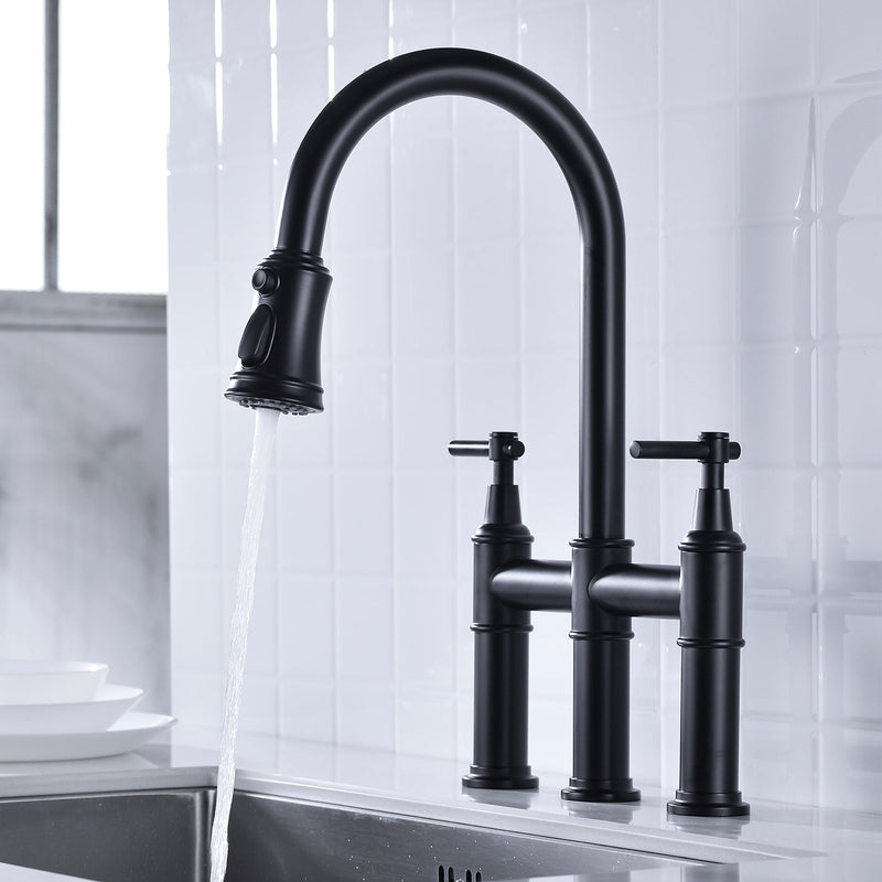 Bridge Kitchen Faucet with Pull-Down Sprayhead - Brass, photo 8 of 10