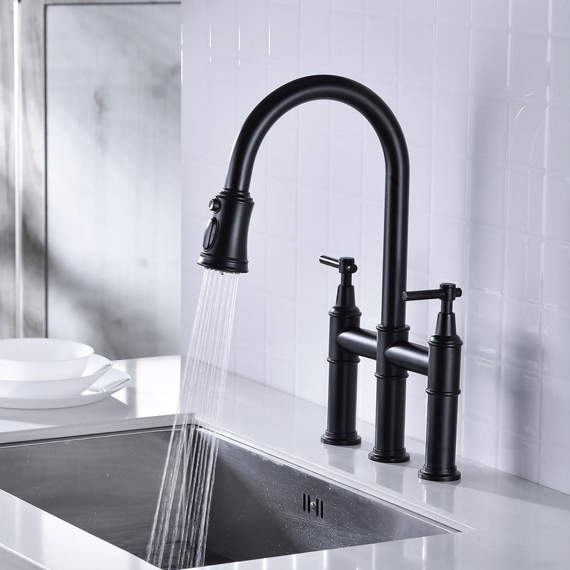 Bridge Kitchen Faucet with Pull-Down Sprayhead - Brass, photo 10 of 10