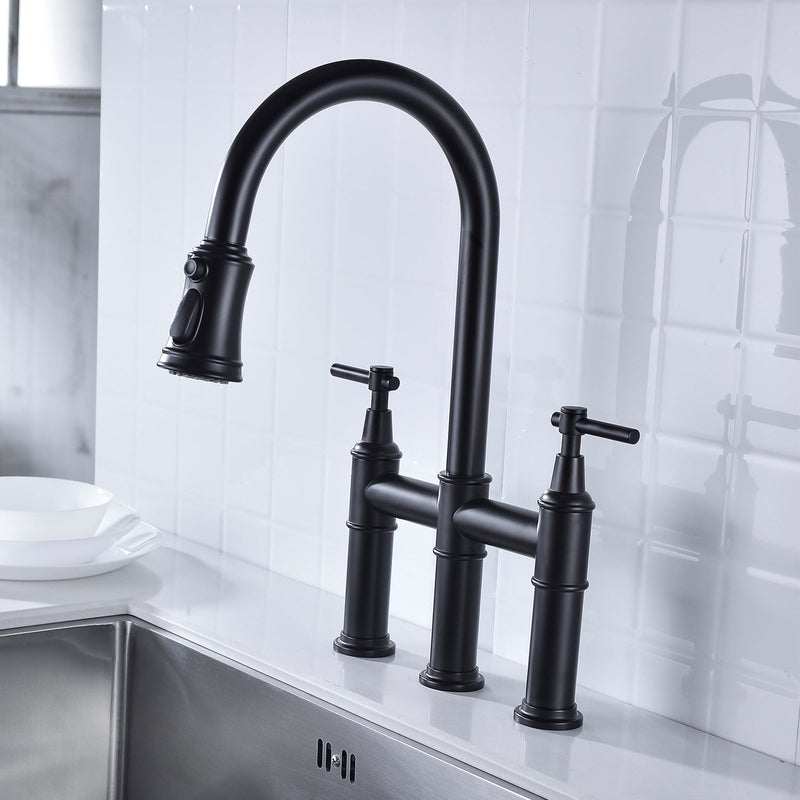 Bridge Kitchen Faucet with Pull-Down Sprayhead - Brass, photo 7 of 10