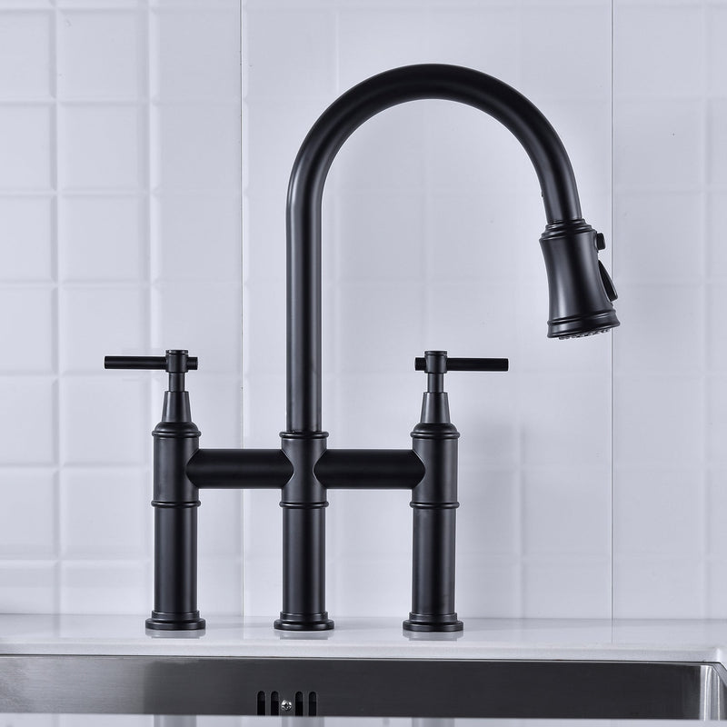 Bridge Kitchen Faucet with Pull-Down Sprayhead - Brass, photo 4 of 10
