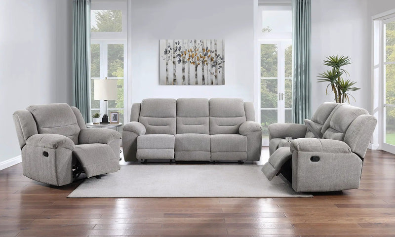 Gilson 3-piece Chenille Upholstered Reclining Sofa Set Grey by Unique Piece Furniture