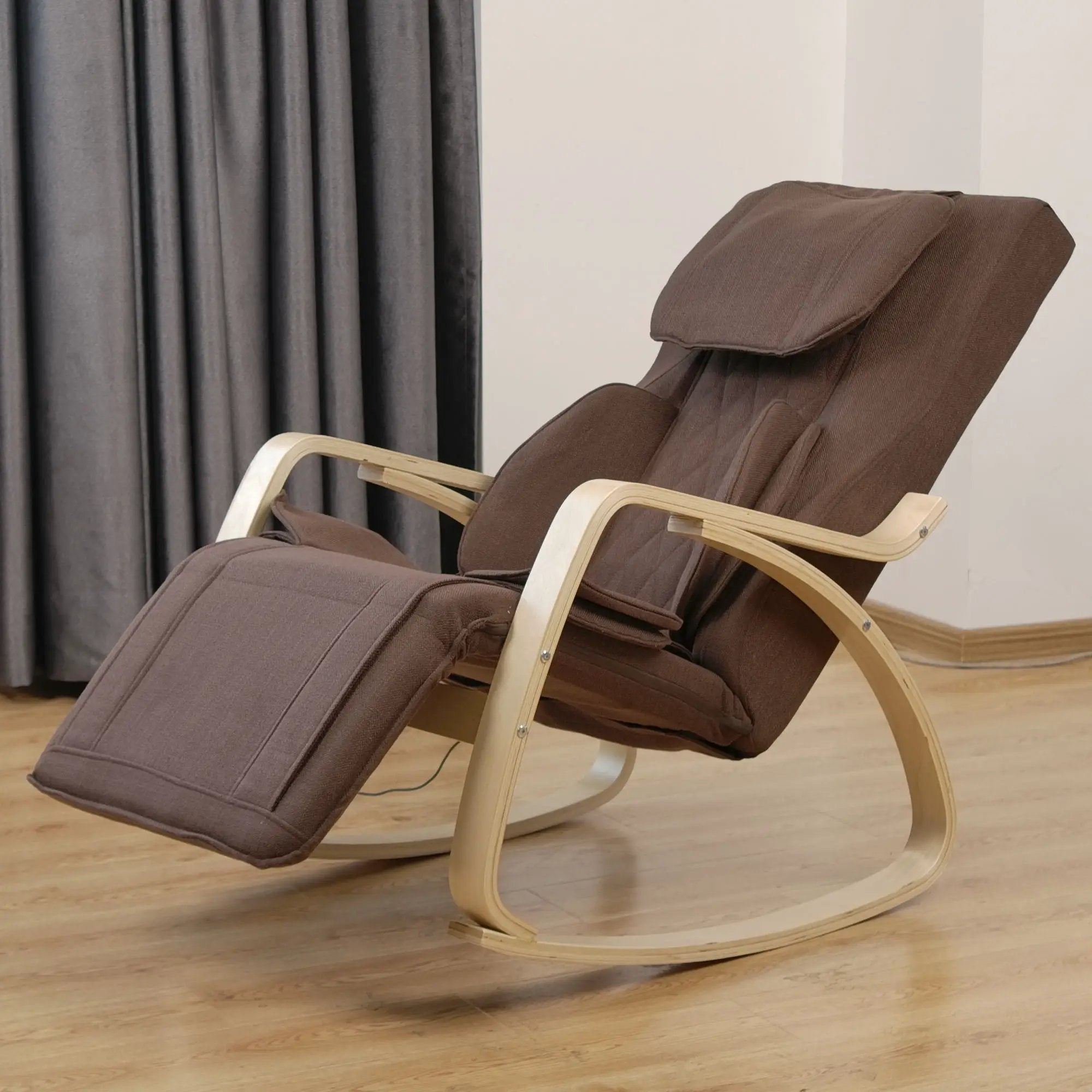 Comfortable Relax Rocking Chair With Full Massage Function Cotton Fabric Air Pressure - Brown by HouseOfZazla