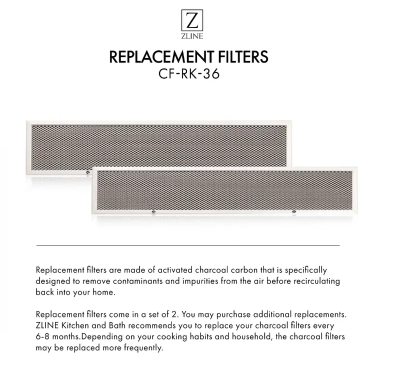 ZLINE Charcoal Filters (Set of 2) for 36" Under Cabinet Range Hoods, CF-RK-36 by Farmhouse Kitchen and Bath