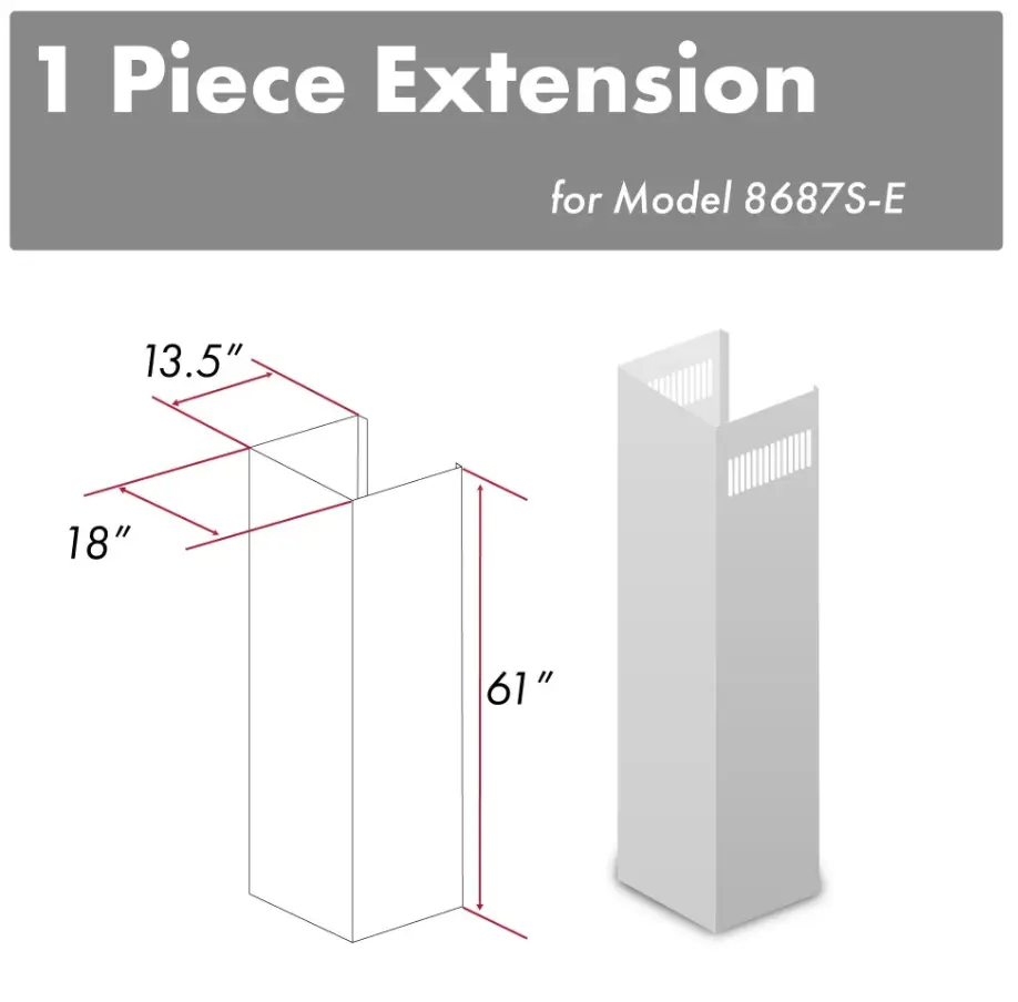 ZLINE 61" Stainless Chimney Extension Ceilings up to 12.5', 8687S-E by Farmhouse Kitchen and Bath