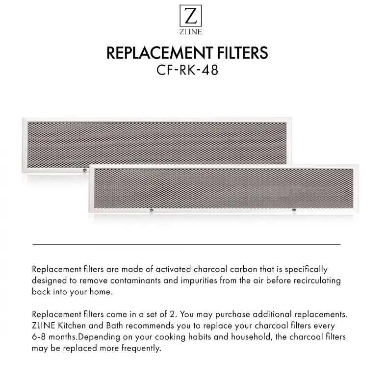 ZLINE Charcoal Filters (Set-2)-48" Under Cabinet Range Hoods, CF-RK-48 by Farmhouse Kitchen and Bath