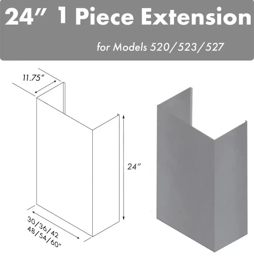 ZLINE 24"Chimney for 42" Under Cabinet Range Hoods, 520/523/527-42-2FTEXT by Farmhouse Kitchen and Bath
