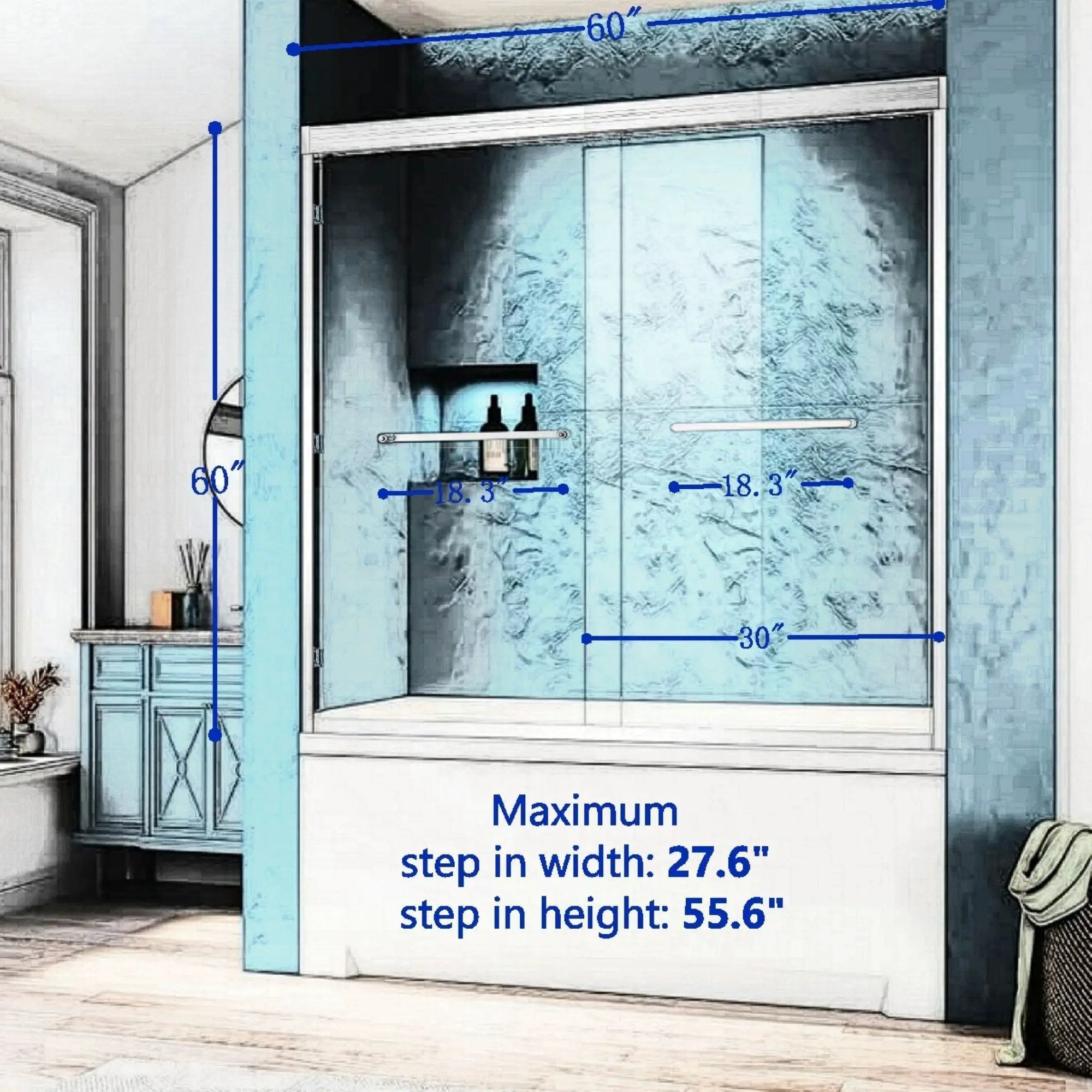 56-60"W x 60"H Double Sliding Tub Shower Door by HouseOfZazla