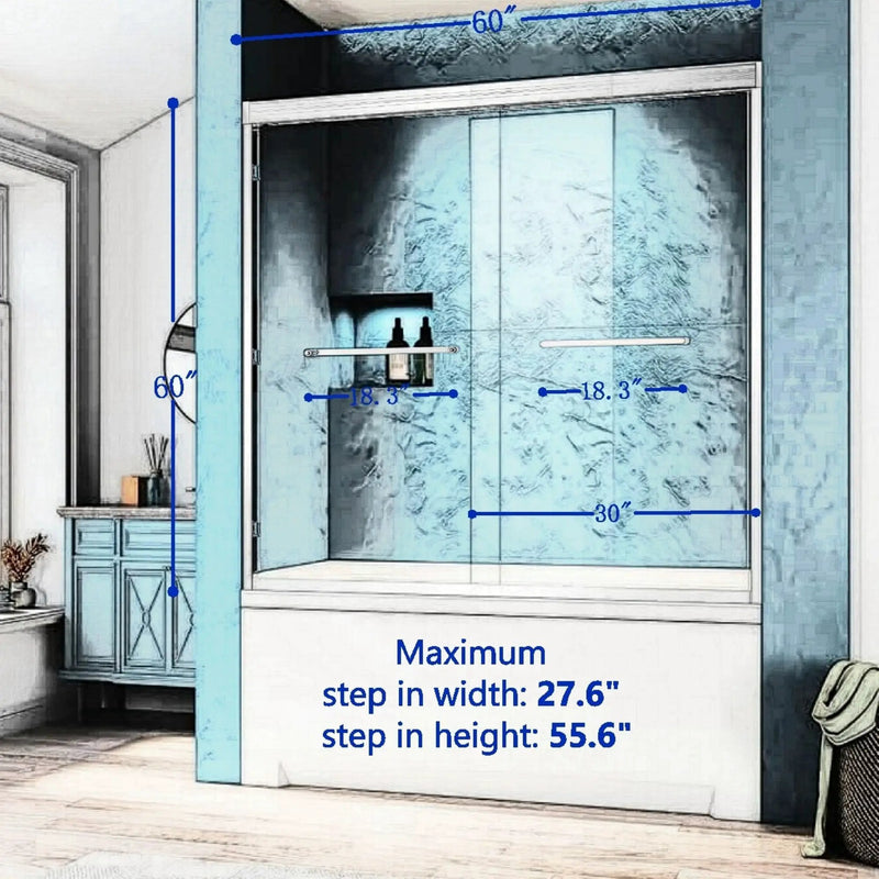 56-60"W x 60"H Double Sliding Tub Shower Door by HouseOfZazla
