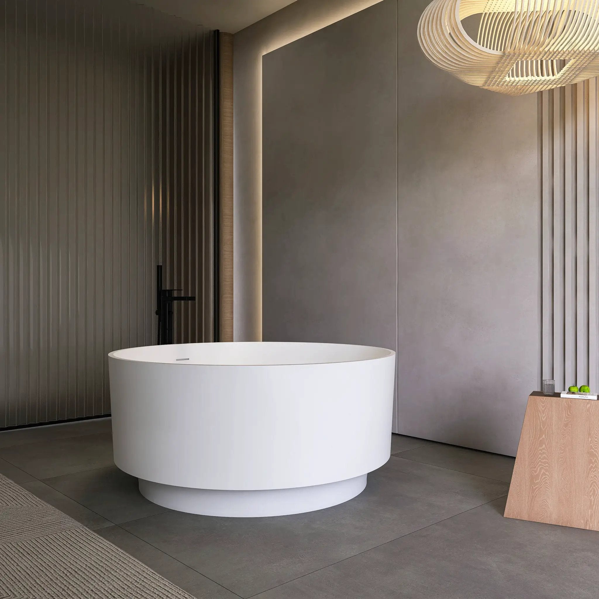 49 Inch Round Shape Freestanding Solid Surface Soaking Bathtub by HouseOfZazla