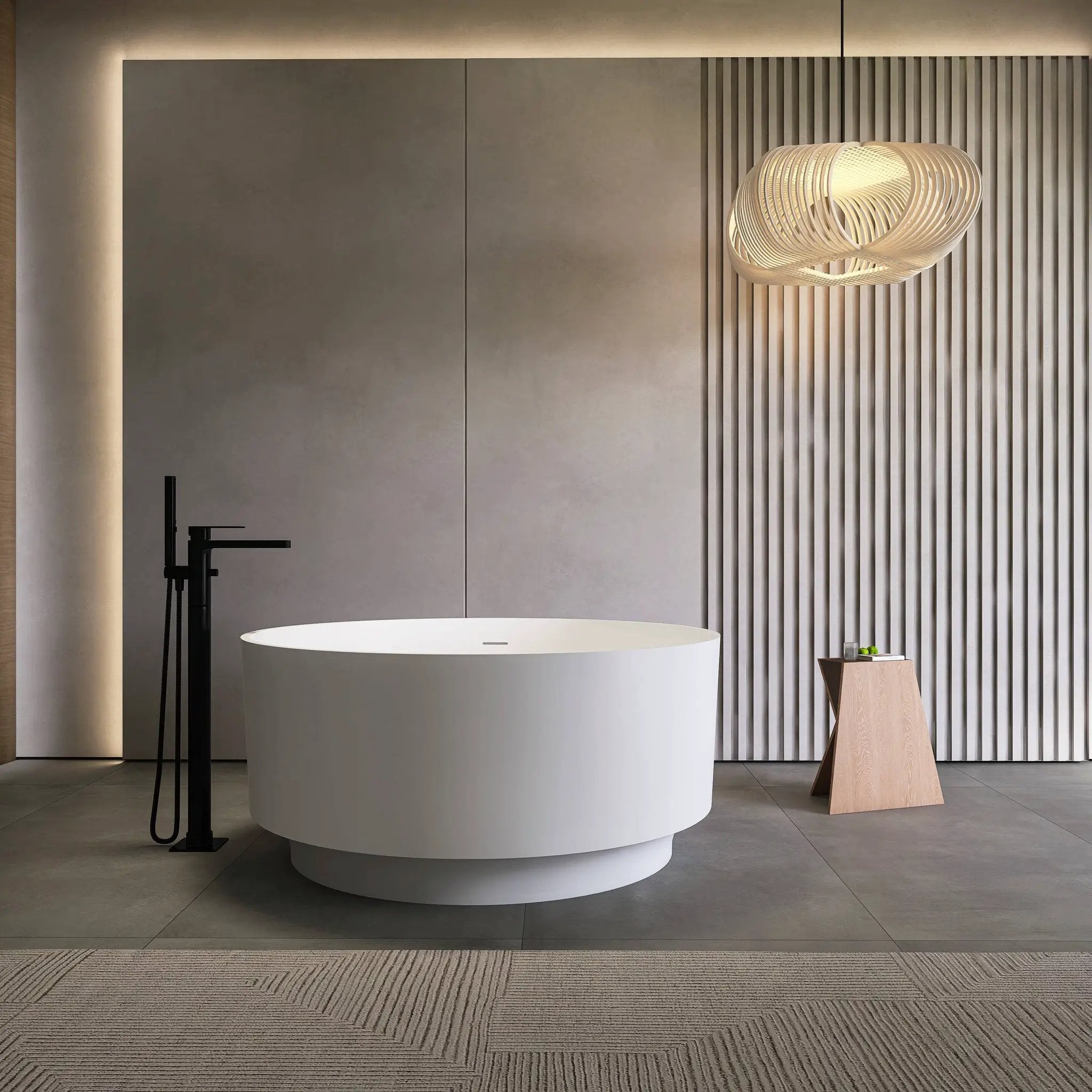 49 Inch Round Shape Freestanding Solid Surface Soaking Bathtub by HouseOfZazla