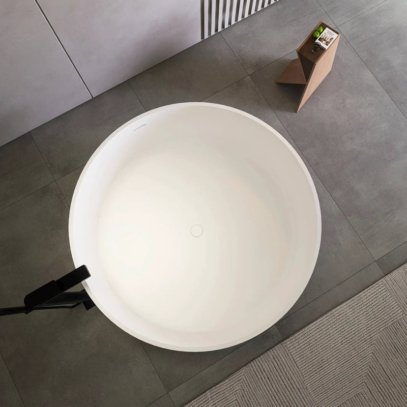 49 Inch Round Shape Freestanding Solid Surface Soaking Bathtub by HouseOfZazla