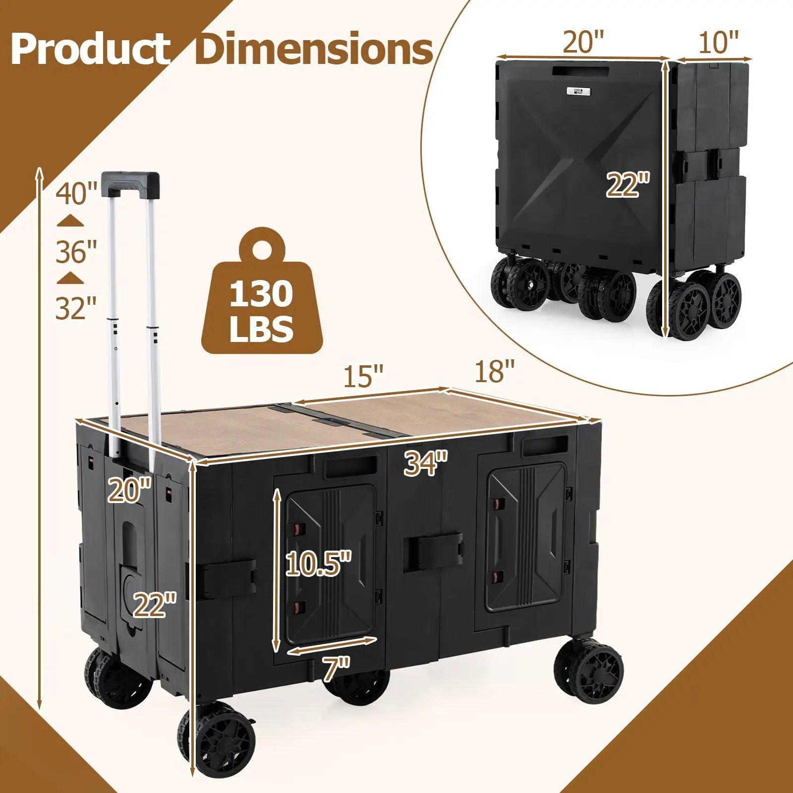 Large Foldable Utility Cart with 2-Tier Storage Crates and Telescoping Handle by DirectDeals