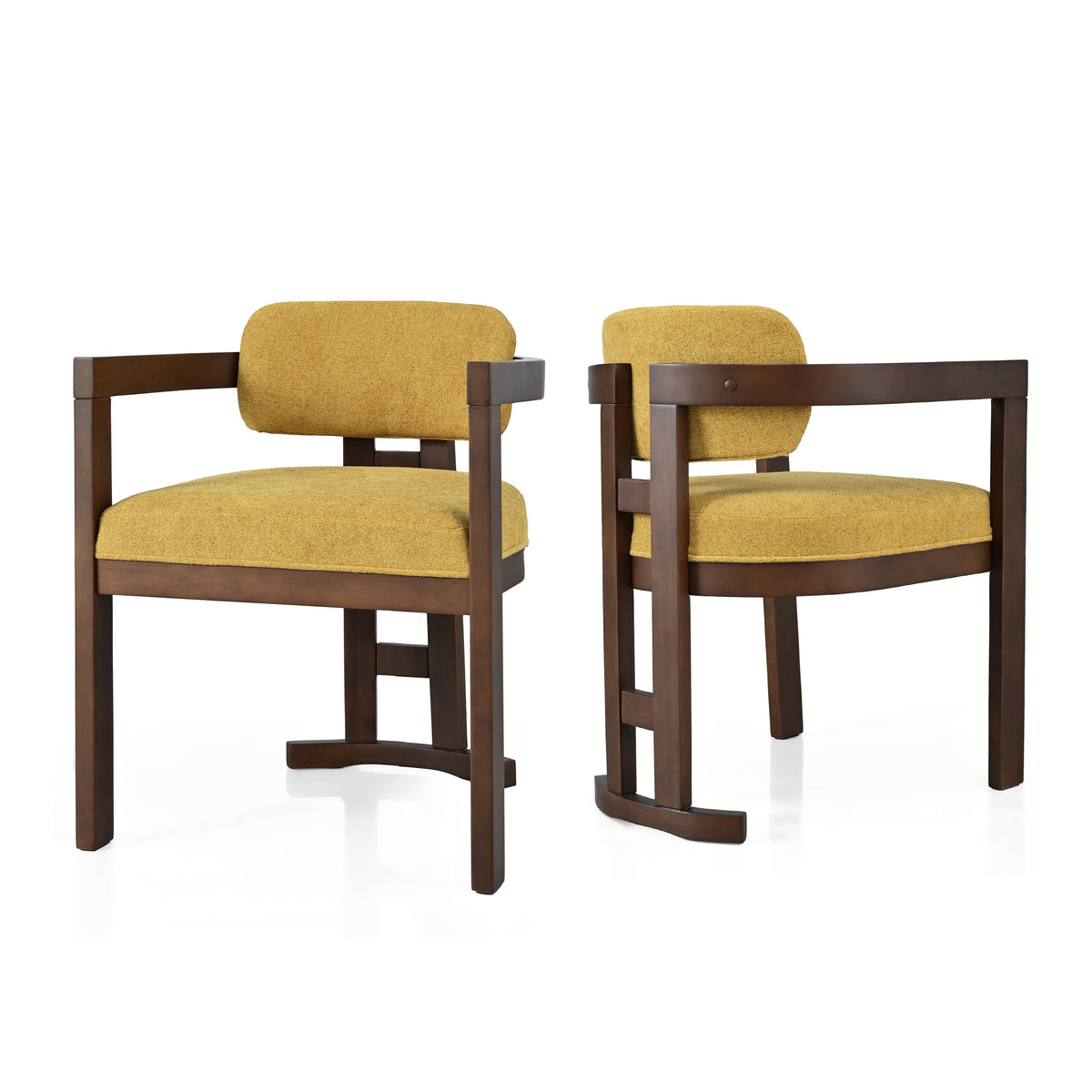 Indoor Upholstered Wood Dining Chair Set of 2 - Yellow Walnut, photo 6 of 10