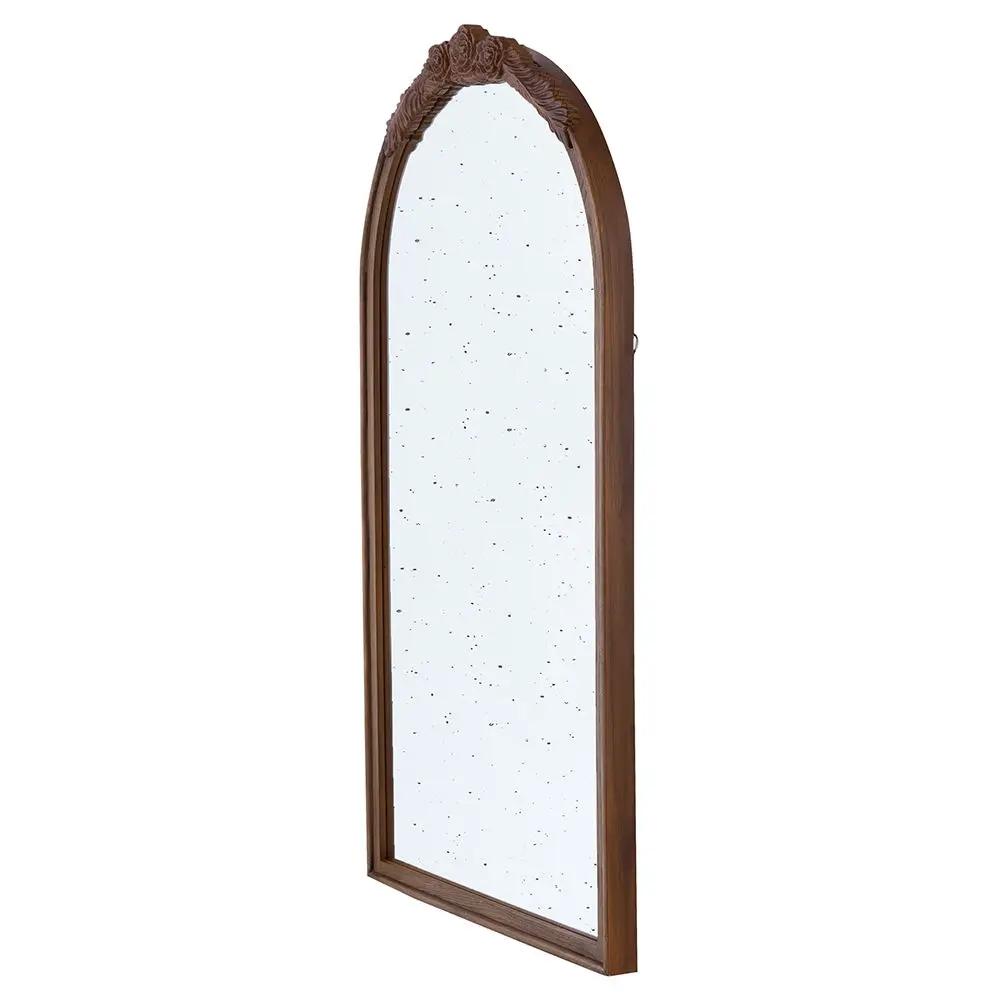 Hand Carved Rose Antique Mirror Frame, Wood Arch Mirror Wall Decor For Living Room by HouseOfZazla