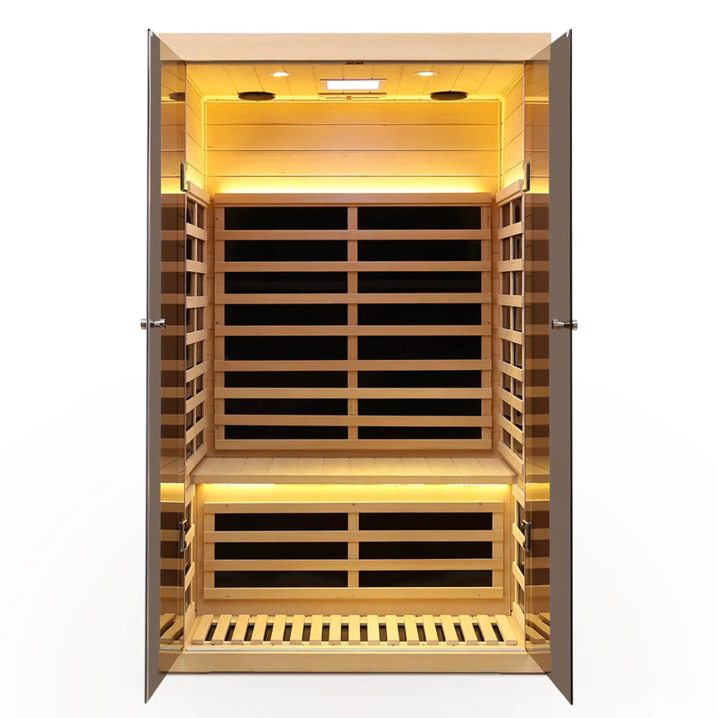 Luxury Indoor Hemlock Infrared Sauna Room with Double Doors and Glass for Two Persons by HouseOfZazla