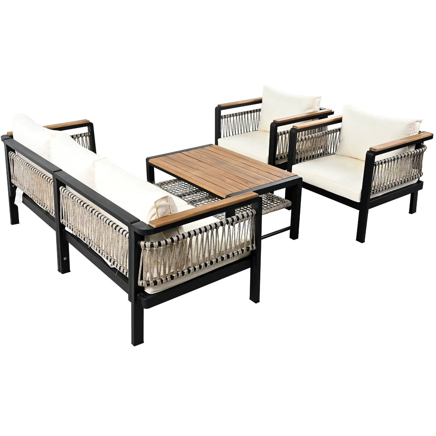 4 Pieces Outdoor Sectional Sofa Set 5 Person Patio Seating Group Outdoor Conversation Set With Cushions And A Coffee Table For Patios by HouseOfZazla