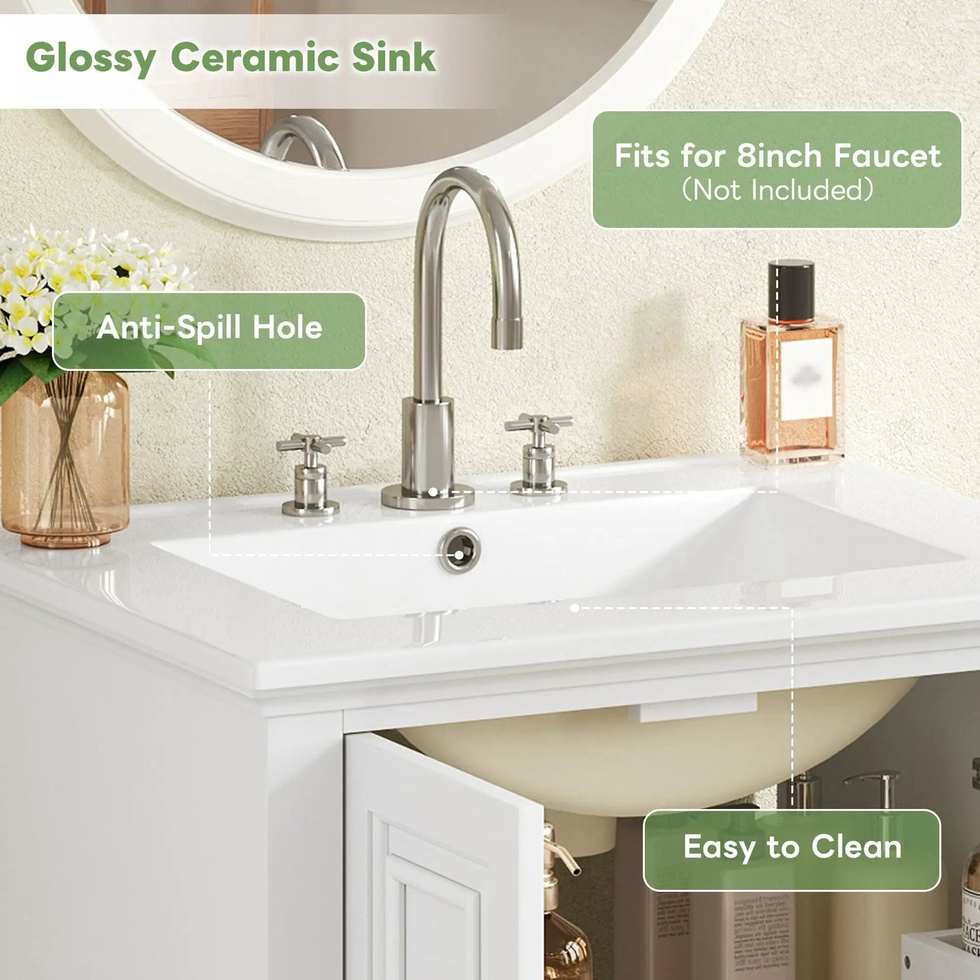 Modern Bathroom Vanity With Sink, Cabinet With Drawer And Dividers, Rectangular Storage Unit by HouseOfZazla