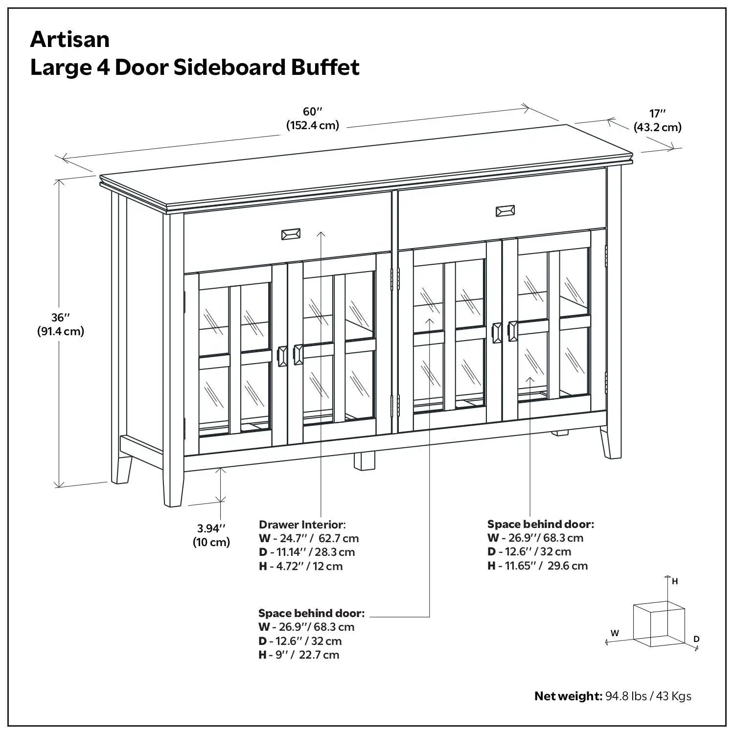 Artisan - Large 4 Door Sideboard Buffet - Russet Brown by HouseOfZazla
