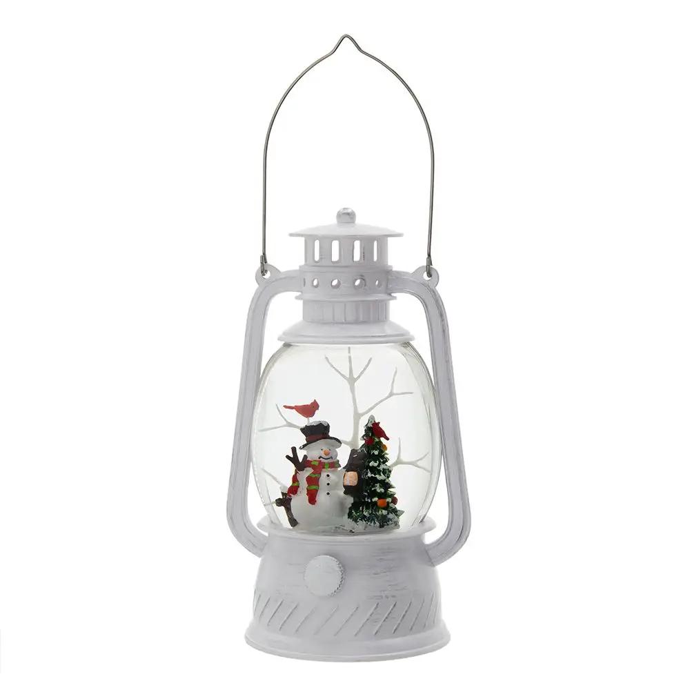 Christmas Plastic / Resin Lantern With Snowman & Tree LED / Water Spinning / 6 Hours Timer, 3*AA Batteries Required - White / Multi by Unique Piece Furniture
