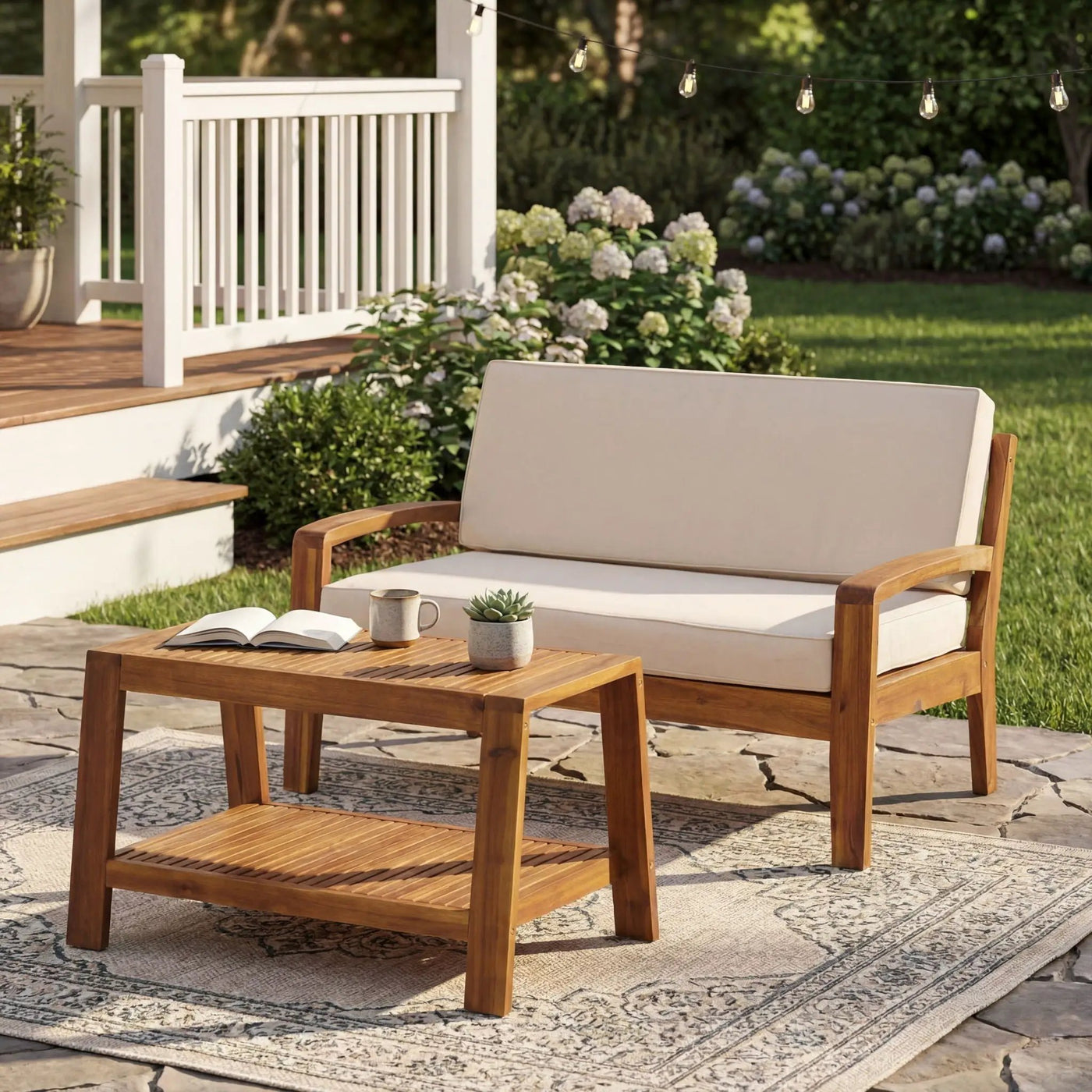 2 Piece Outdoor Conversation Set – Loveseat & Coffee Table with Water-Resistant Cushions by HouseOfZazla