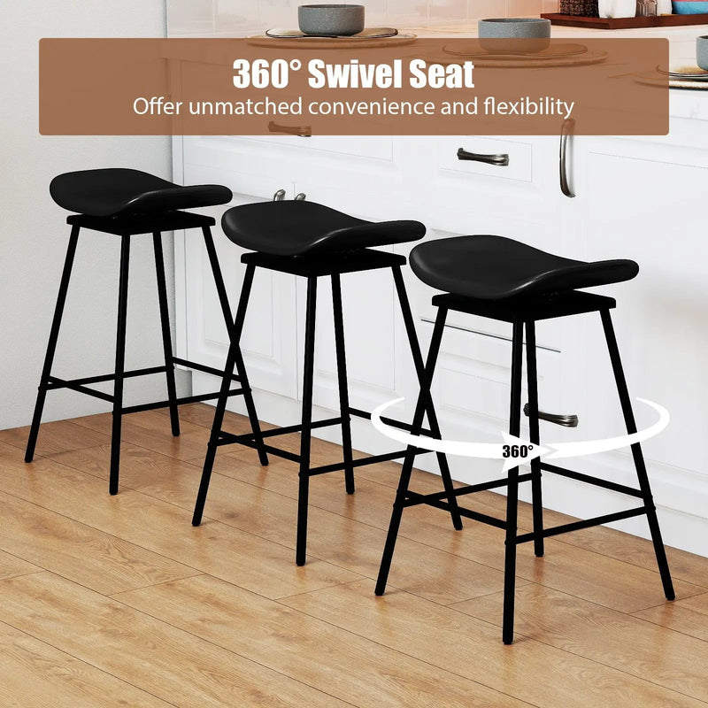 Set of 2 Swivel Barstools Faux Leather Upholstered Backless with Footrest by DirectDeals