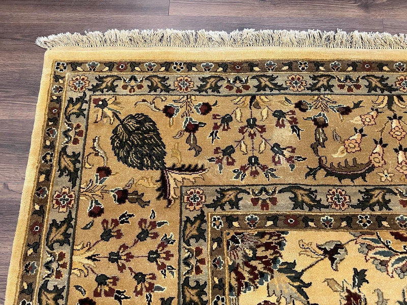 Indo Persian Mahal Rug 10x14, Wool Hand Knotted Oriental Carpet, Cream Floral Allover, Vintage Area Rug 10 x 14, Traditional Rug, Handmade by Jewel Rugs