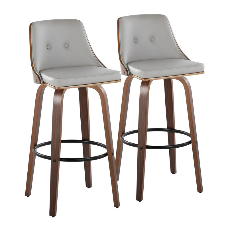 Gianna - Mid-Century Modern Fixed Height Barstool & Swivel With Round Footrest (Set of 2) - Walnut / Light Gray by Unique Piece Furniture
