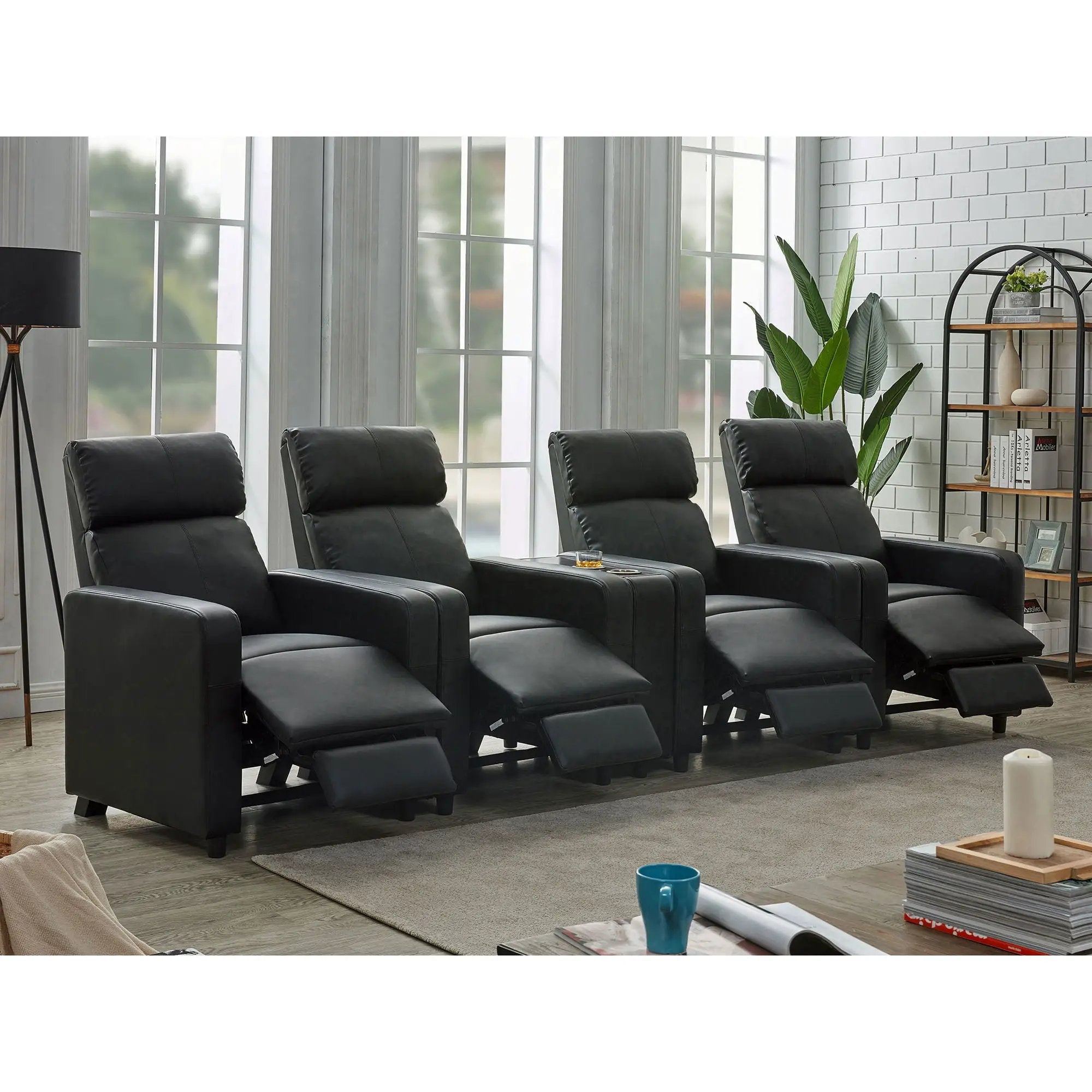 Warren - 4 Seater Home Theater With Wedge Console Recliners - Black by HouseOfZazla