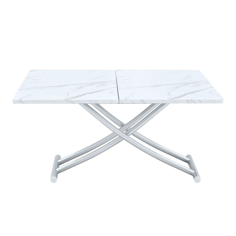 Modern Minimalist Multifunctional Lift Table With Metal Legs - White / Silver by HouseOfZazla