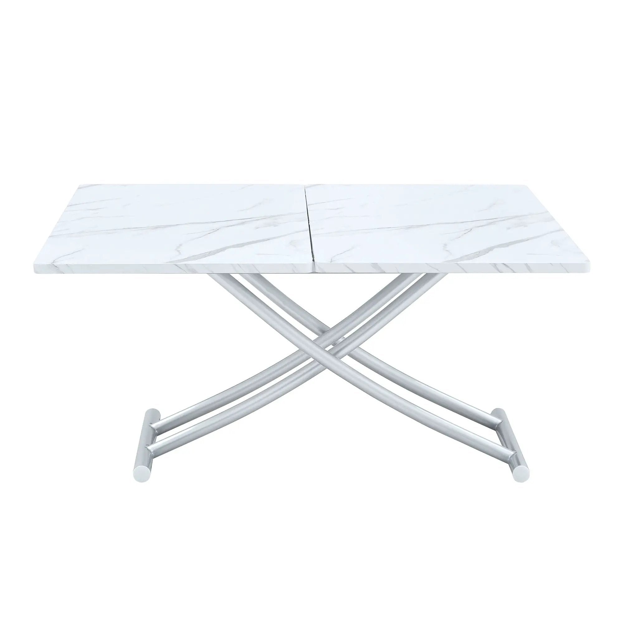 Modern Minimalist Multifunctional Lift Table With Metal Legs - White / Silver by Unique Piece Furniture