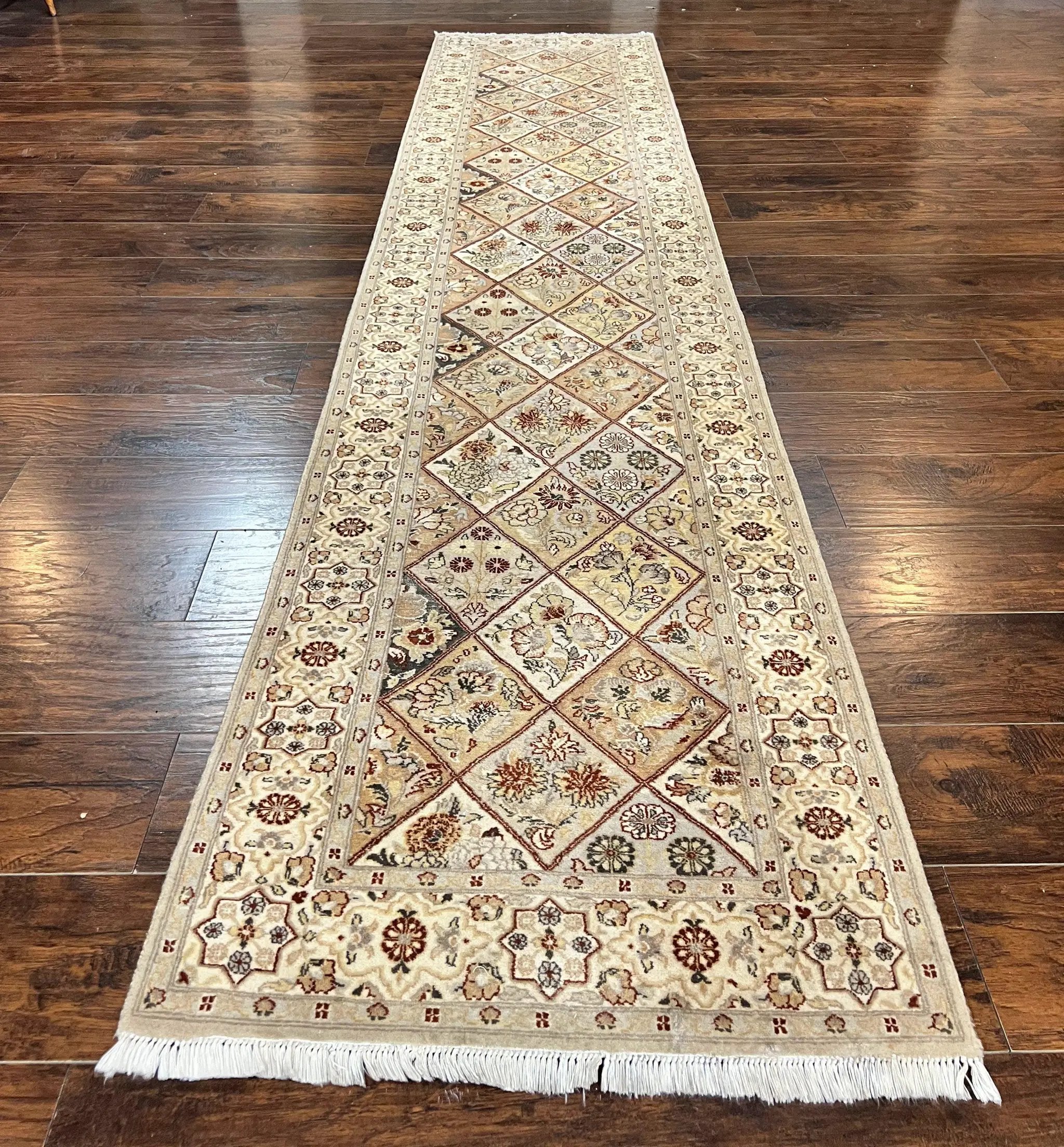 Pak Persiann Runner Rug 2.7 x 12, Handmade Wool Vintage Hallway Rug, Panel Design by Jewel Rugs