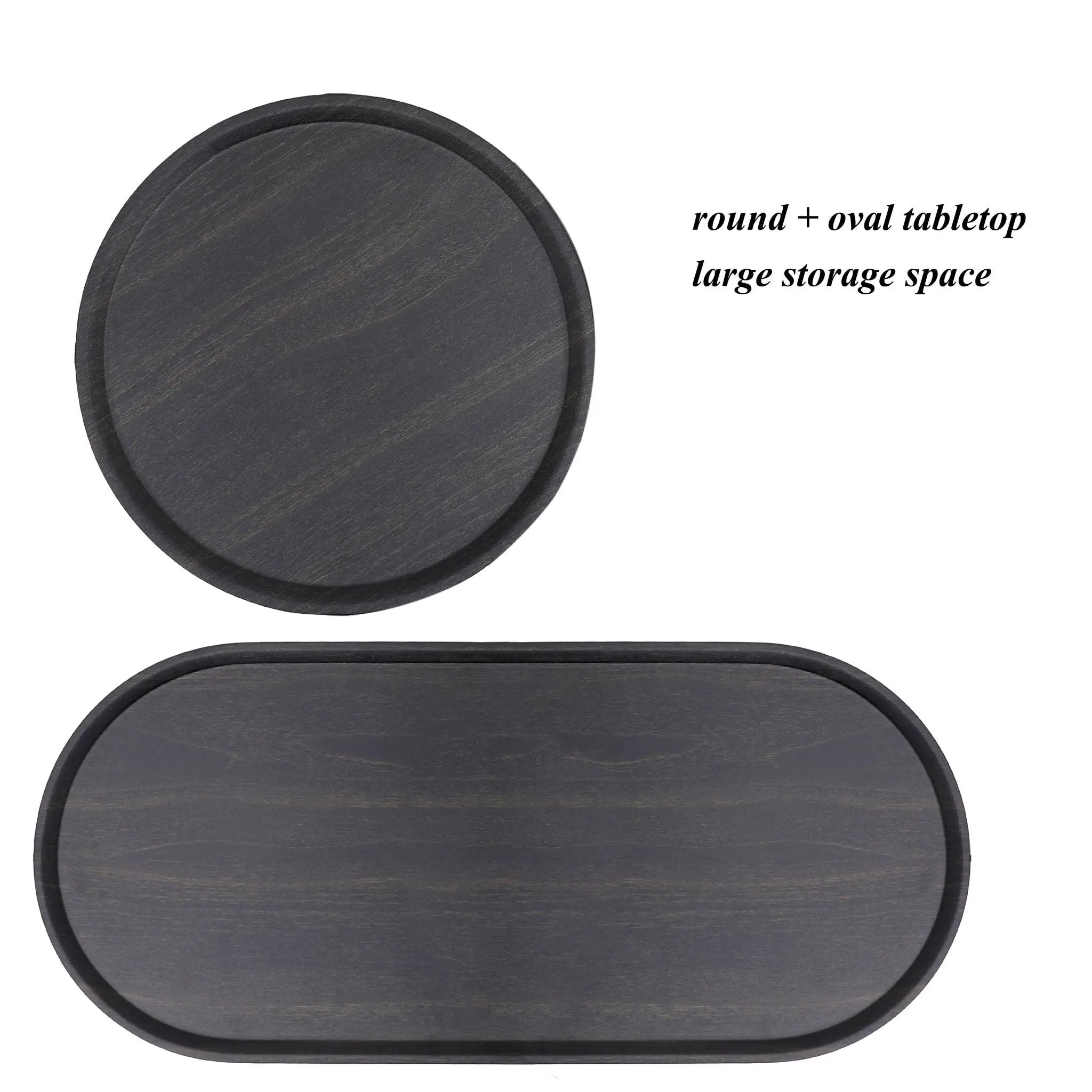 Round Coffee Table With Storage Tray 2 Tier Oval End Tables Wooden Small Side Table For Living Room by HouseOfZazla