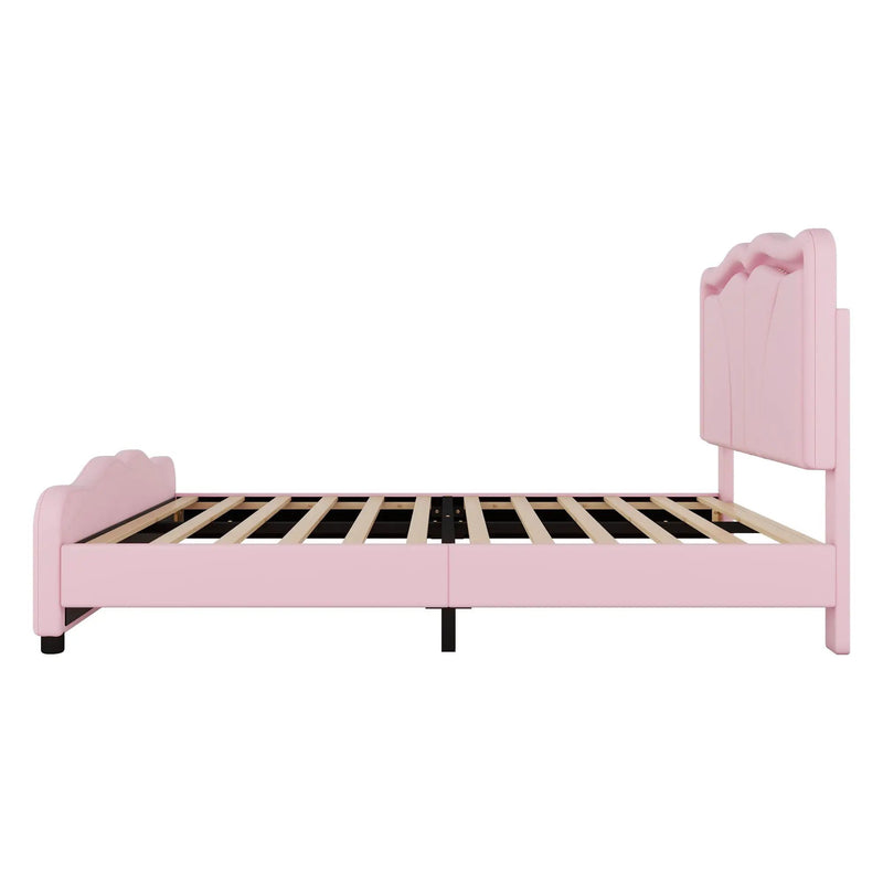Upholstered Platform Bed & Curve Shaped And Height Adjustable Headboard, LED Light Strips by HouseOfZazla