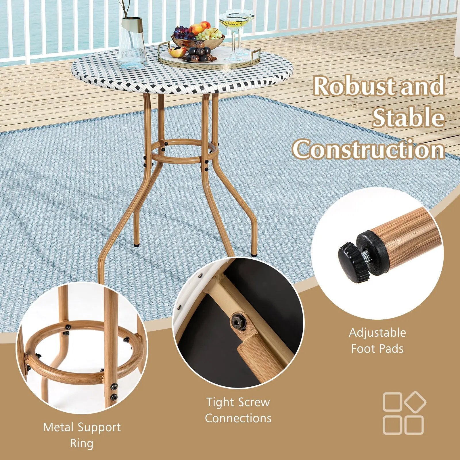 27.5 inch Outdoor Bistro Table with Heavy Duty Metal Frame and Adjustable Foot Pads-white by DirectDeals
