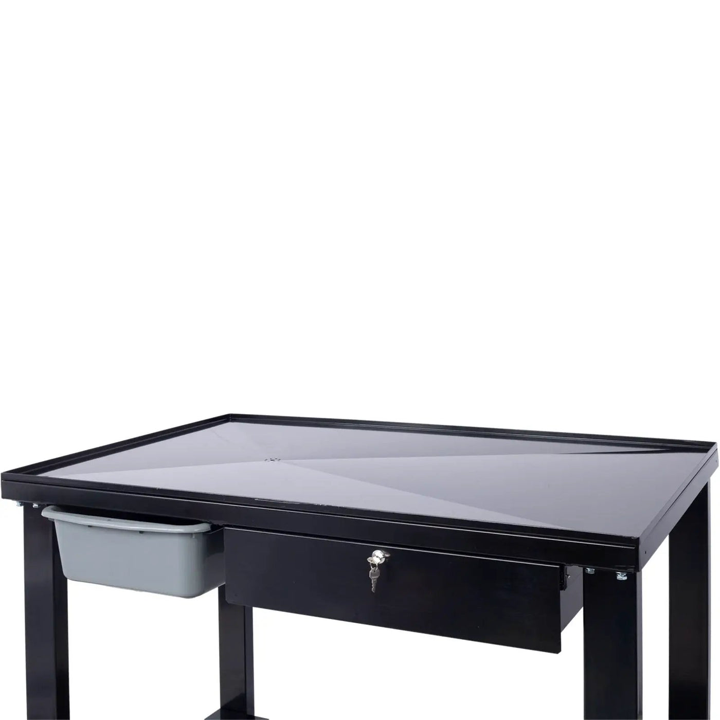 Transmission Teardown Work Station 1 / 2 Ton Capacity Sloping Drain Table Locking Drawer Removable Drain Basin Full-Width Lower Shelf Four 4" Caster Wheels by HouseOfZazla