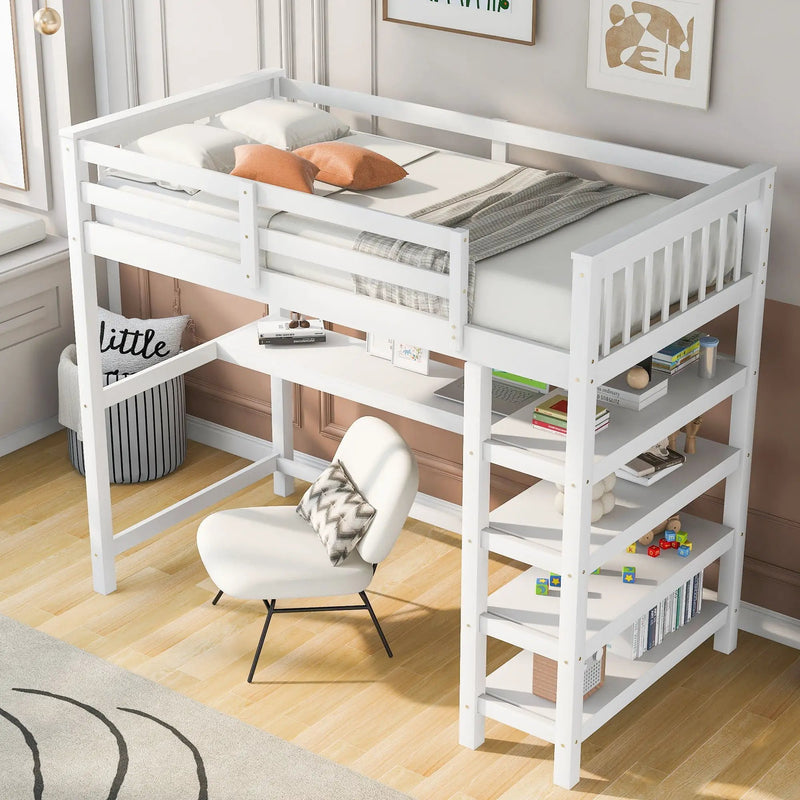 Loft Bed With Storage Shelves And Under Bed Desk by Unique Piece Furniture