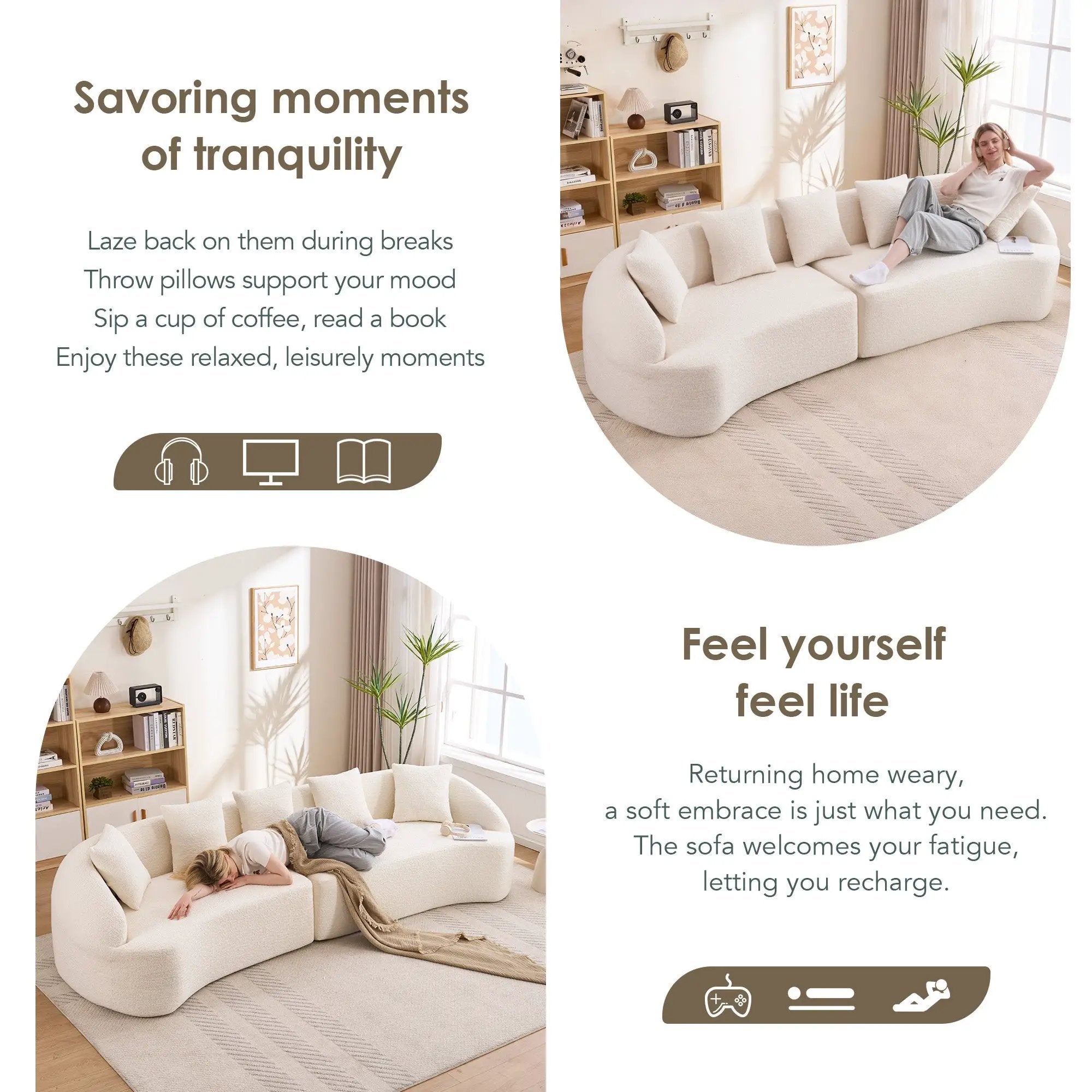 Curved Boneless Sofa, Compression Modular 110'' Sectional by HouseOfZazla