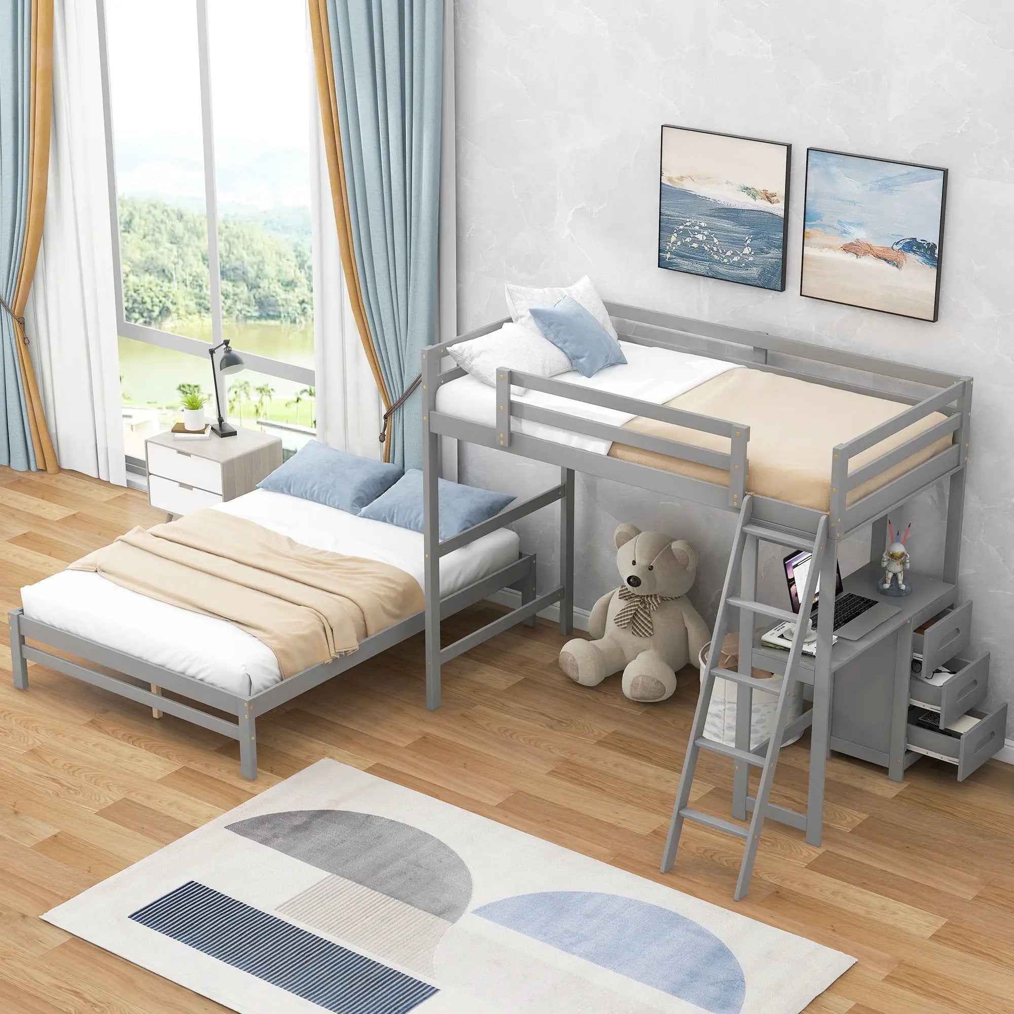 Bunk Bed With Built In Desk And 3 Drawers
