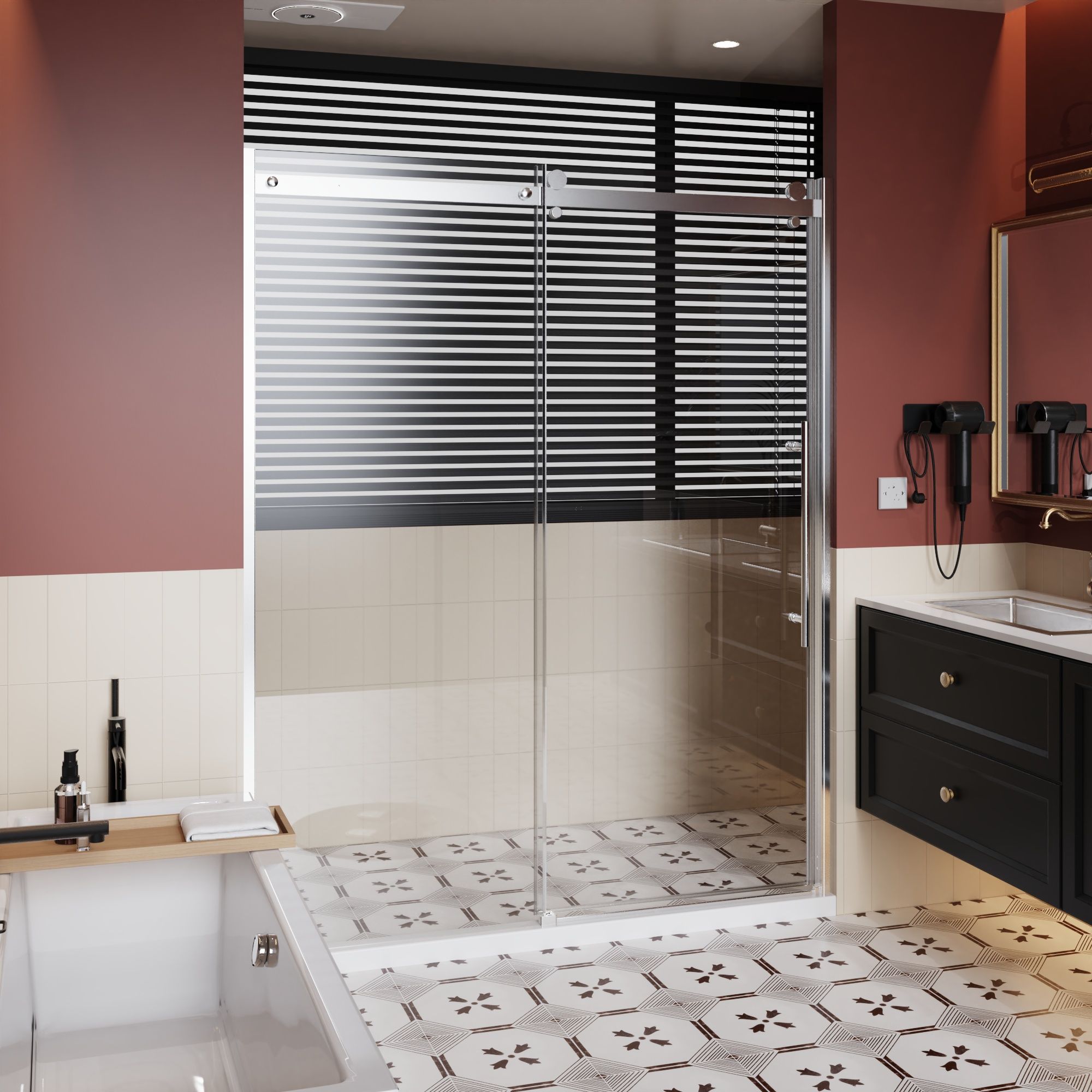 Frameless Shower Door Single Sliding, Adjustable Zinc Roller Rail - Chrome by HouseOfZazla