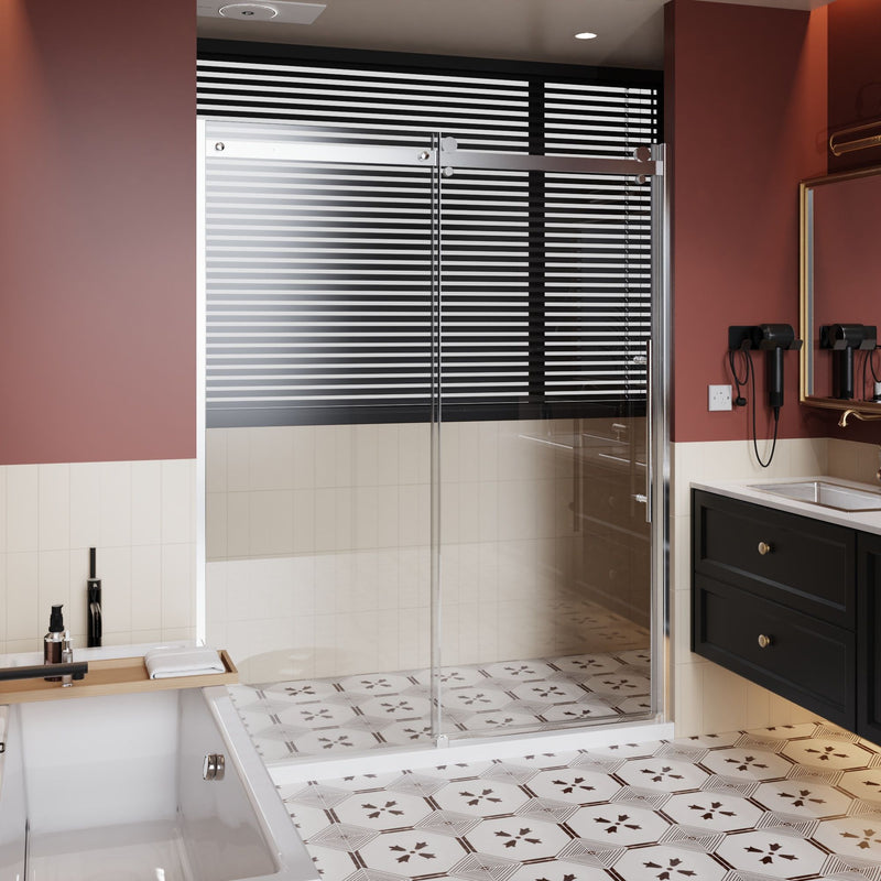 Frameless Shower Door Single Sliding, Adjustable Zinc Roller Rail - Chrome by HouseOfZazla