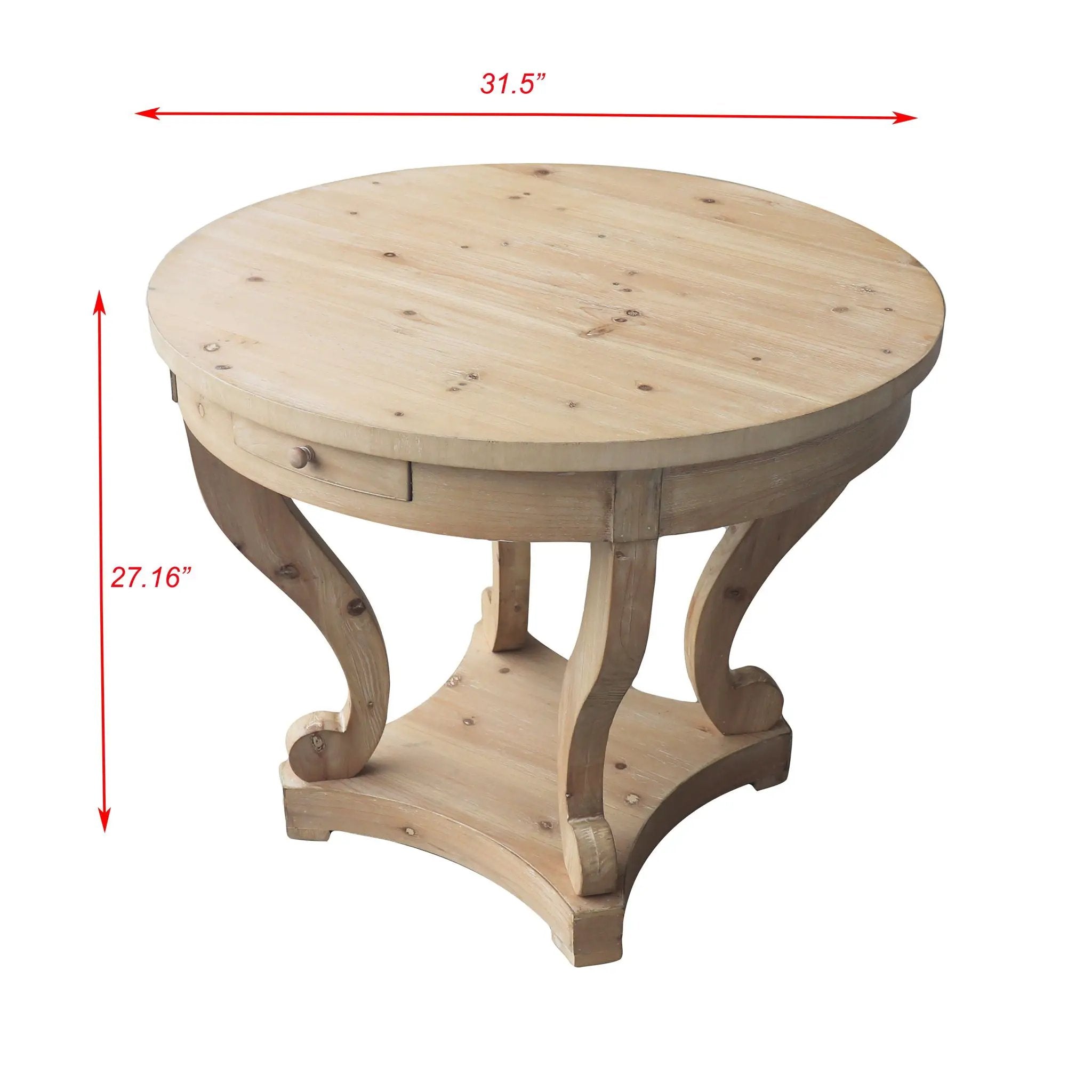 Curved Legs Farmhouse Style Small Size Round Dining Table End Table Side Table Coffee Table For Dinette, Kitchen, Dining Room Or Living Room - Natural Wood Grain Distressed by HouseOfZazla