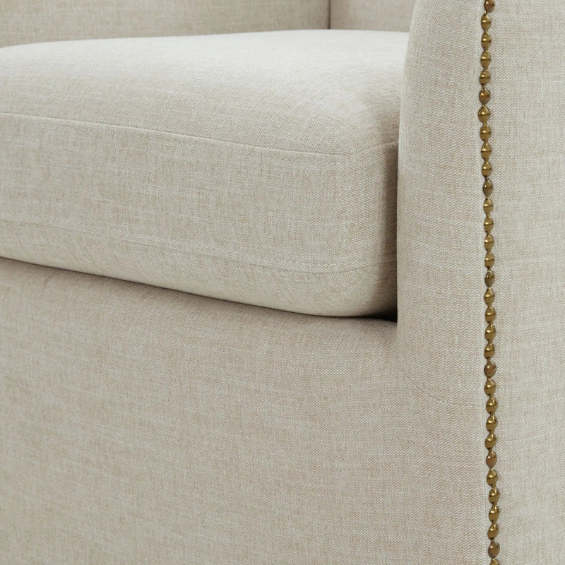 Tolland - Swivel Accent Chair With Antique Brass Nailhead Trim - Beige by HouseOfZazla