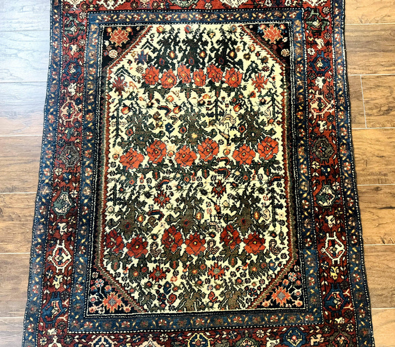Persian Tribal Rug 3x5, Antique Persian Carpet, Floral Roses, Handmade, Persian Zanjan Rug by Jewel Rugs